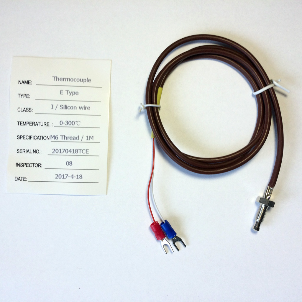 TC type E termočlánkové teplotní čidlo - 1m se závitem M6 a silikonovým kabelem