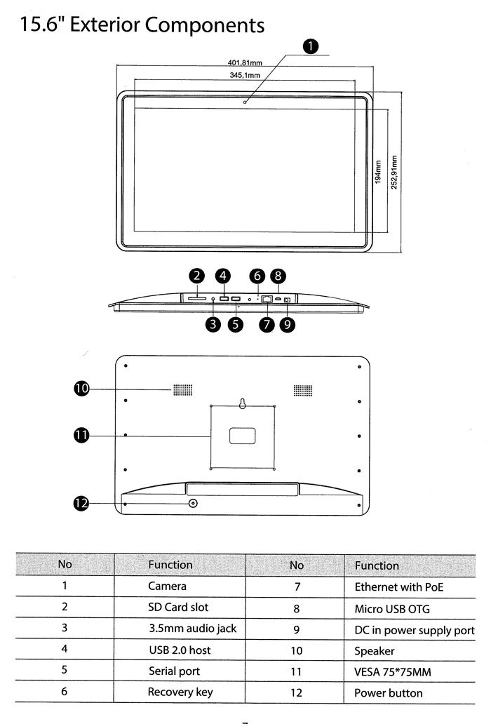 15.6 inch průmyslový tablet s dotykovým displejem a Android