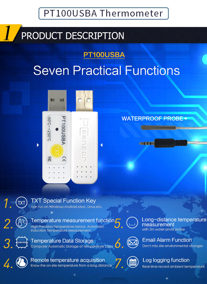PCsensor PT100USBA USB teploměr s čidlem do PC