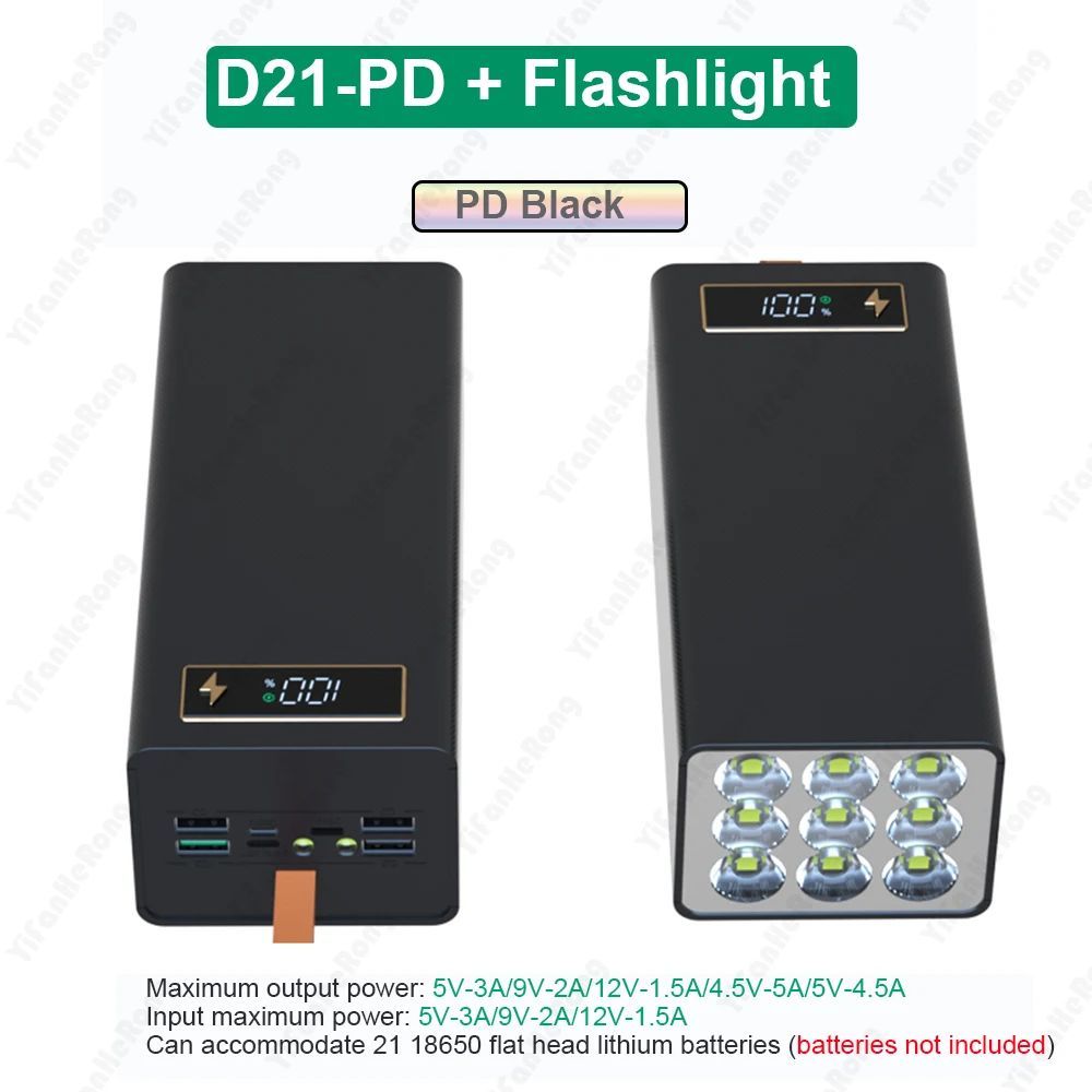 D21-PD powerbank pro 21x 18650 baterií, 9x LED