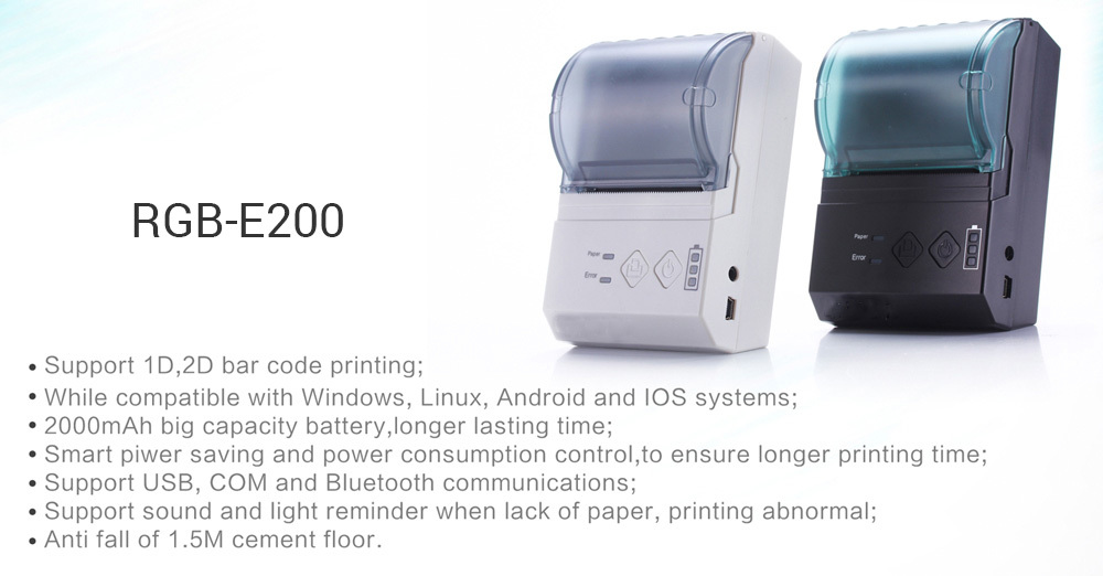 RGB-E200 58mm BT Mobilní tiskárna účtenek a čárových kódů