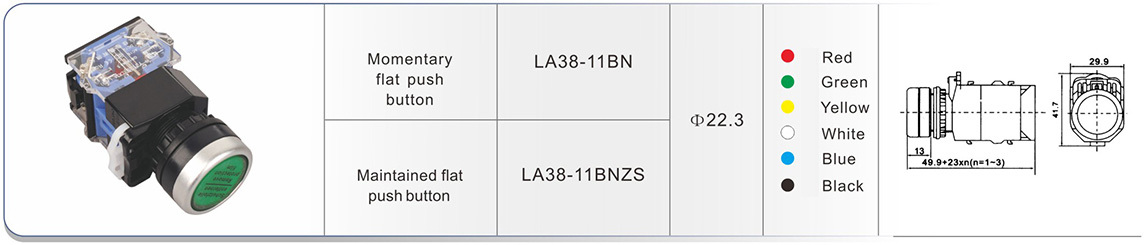 LA38-11BNZS tlačítko 22.3 mm, 600 V, 10 A tlačítkový spínač přepínač