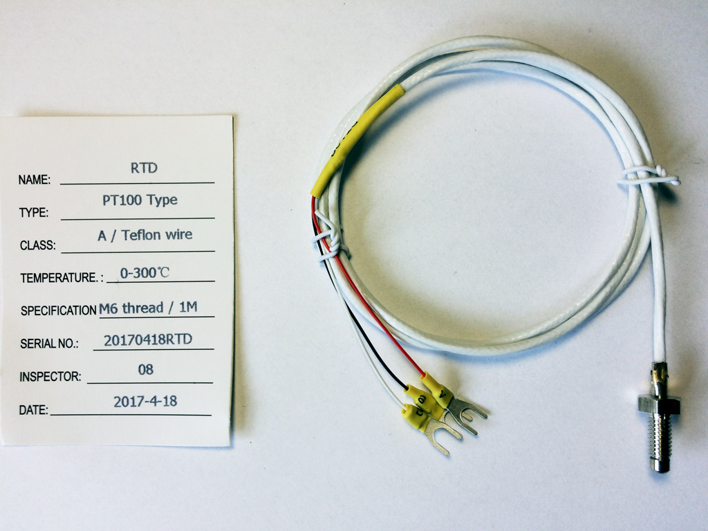 RTD PT100 Teplotní čidlo - 1m se závitem M6 a teflonovým kabelem