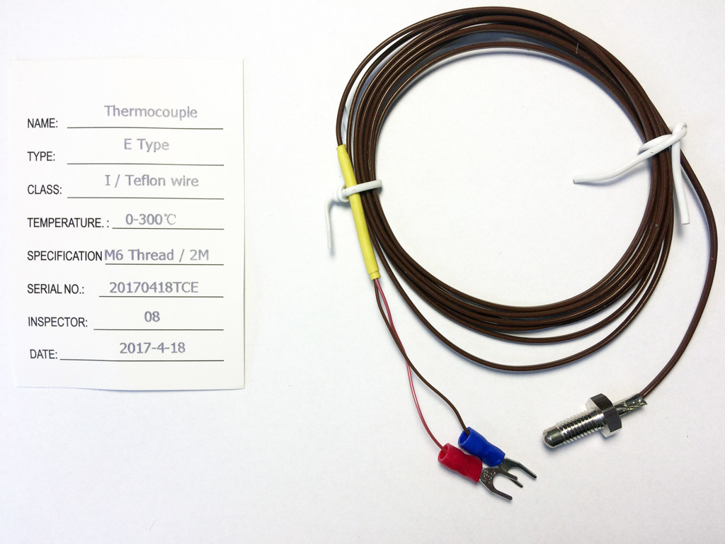 TC type E termočlánkové teplotné čidlo so závitom M6 a teflónovým káblom