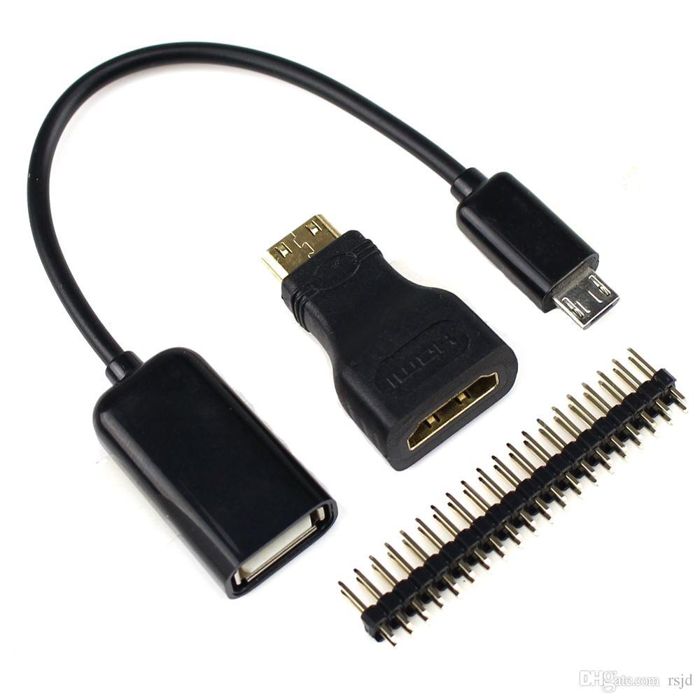 Raspberry Pi Zero / W mini HDMI, USB, GPIO adaptéry sada  Sada obsahuje: GPIO male header - 2 × 20 pinov mini-HDMI na HDMI adaptér micro-USB B / USB A female
