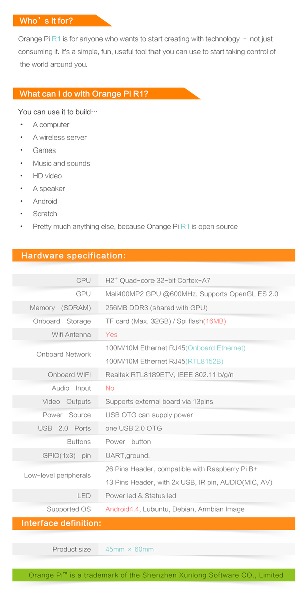 Orange Pi R1 H2+ 256MB