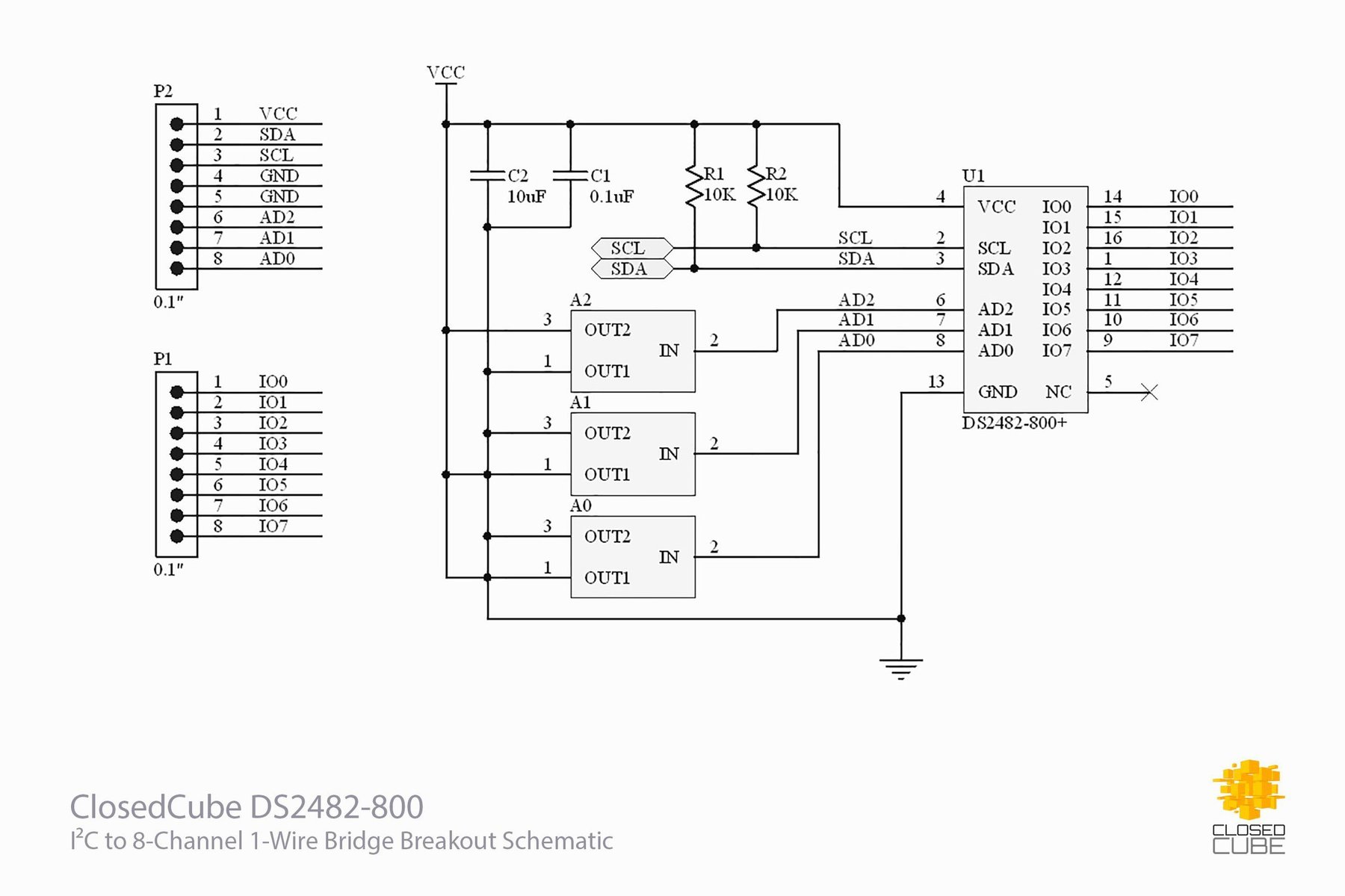 DS2482-800+ I2C na 8-Channel 1-Wire Breakout Board – rozšiřující deska