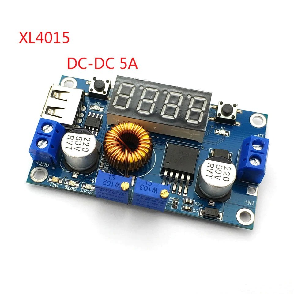 Napájecí zdroj DC-DC s čipem XL4015 5~36 to 1.25-32V DC Step-Down Power Module + LED voltmetr + USB port