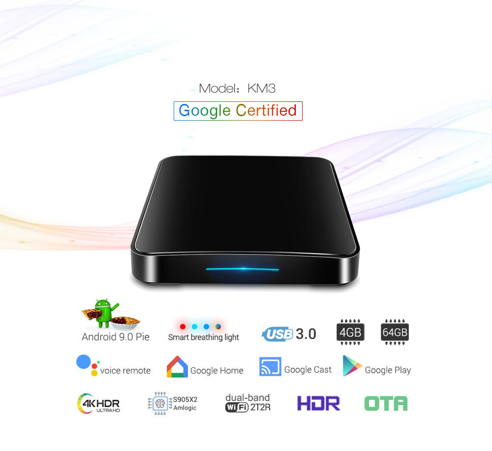 MECOOL KM3 ATV s Android TV 9 Pie Googlem certifikovaný, S905X2, 4/64GB