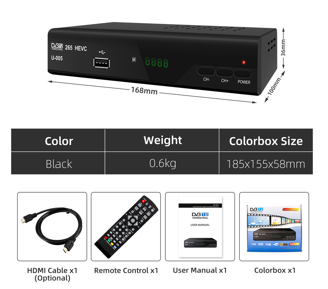 RGB.Vision DVB-T2 HD T2HD-A přijímač s HEVC, HDMI, SCART