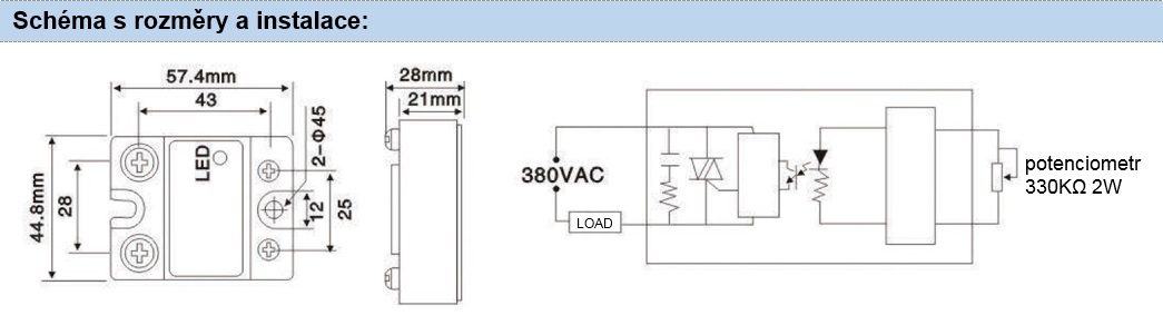 Jednofázový polovodičový solid state regulátor napětí typu VA, 0-220VAC nebo 380VAC až do 120A