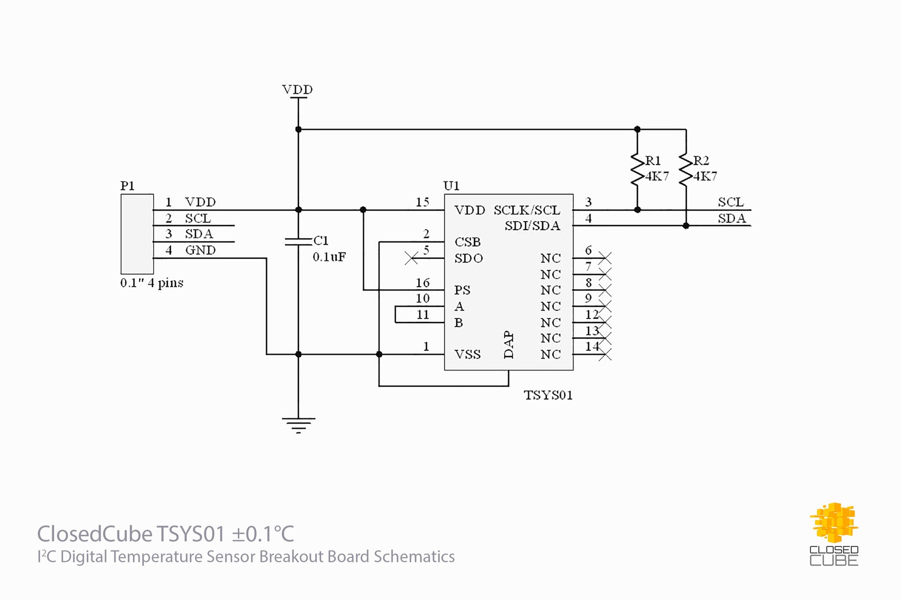 TSYS01 ±0.1°C 24bit ADC Digitální teplotní senzor