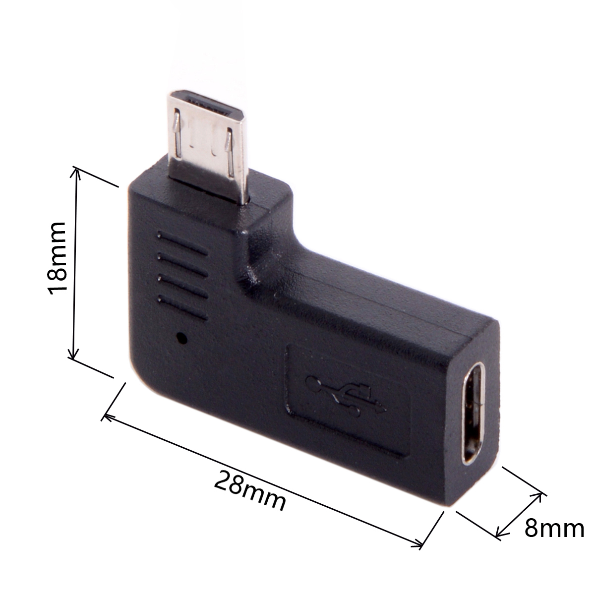 UC-213-LE USB C F na micro USB M zahnutý konektor, roh 90°
