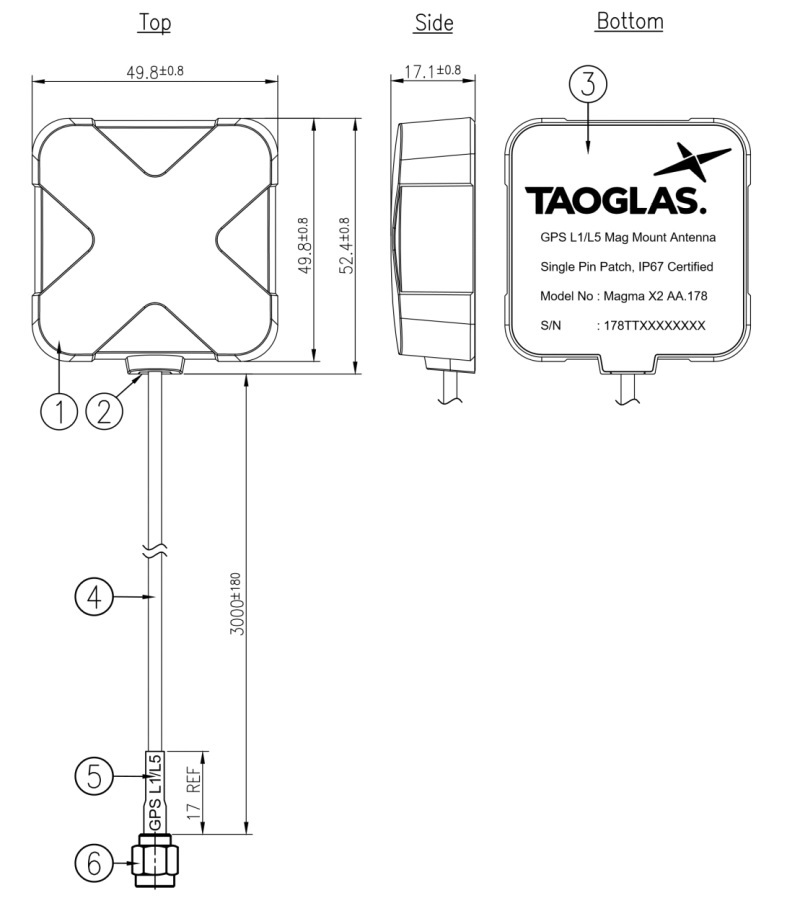 Taoglas AA.178 Magma X IP67, GPS externí anténa, L1/L5