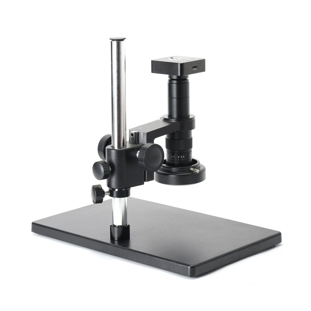 HY-1135 průmyslový mikroskop 10x-180x 48 MP – souprava se stojanem a LED osvětlením