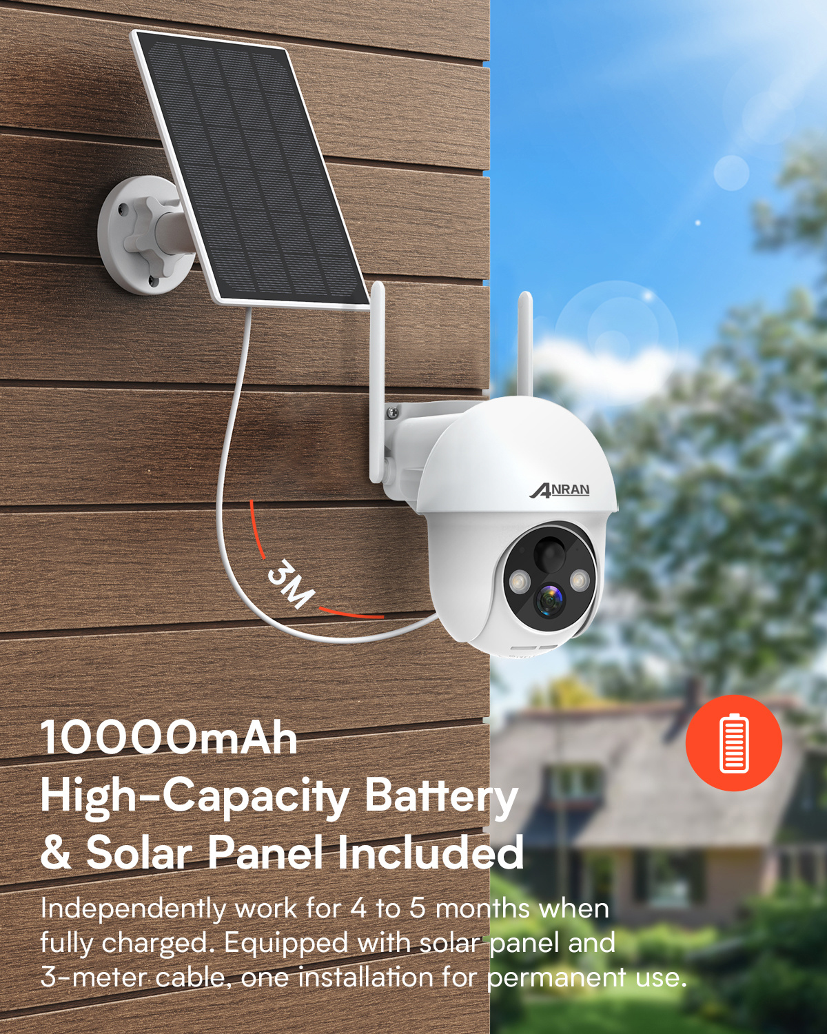 Q01 Wi-Fi bezdrátová bezpečnostní kamera s dobíjecí baterií a 8W solárním panelem 2MP/1080p