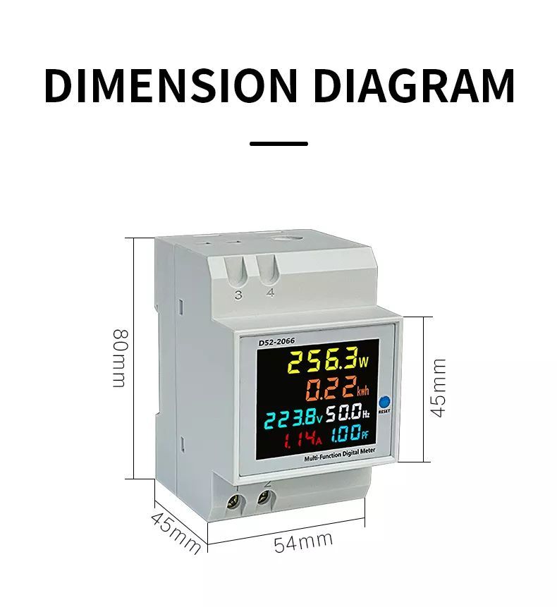 D52-2066 Multifunkční měřič na lištu DIN s barevným displejem LCD