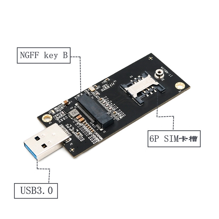 M.2 NGFF Key B na USB 3.0 s 6pinovým slotem SIM adaptér