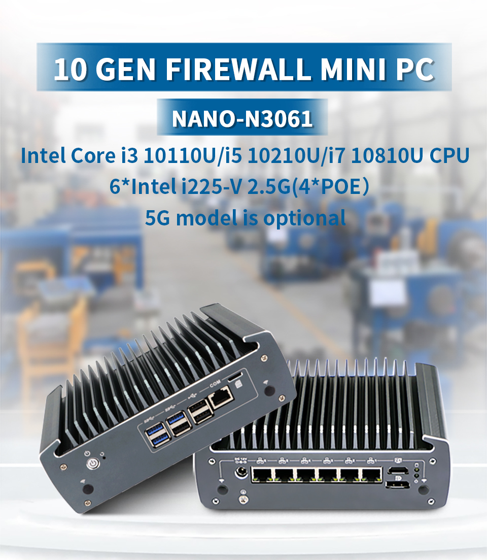 Nano N3061, i5-10210U, 6 LAN, barebone, fanless, průmyslový počítač