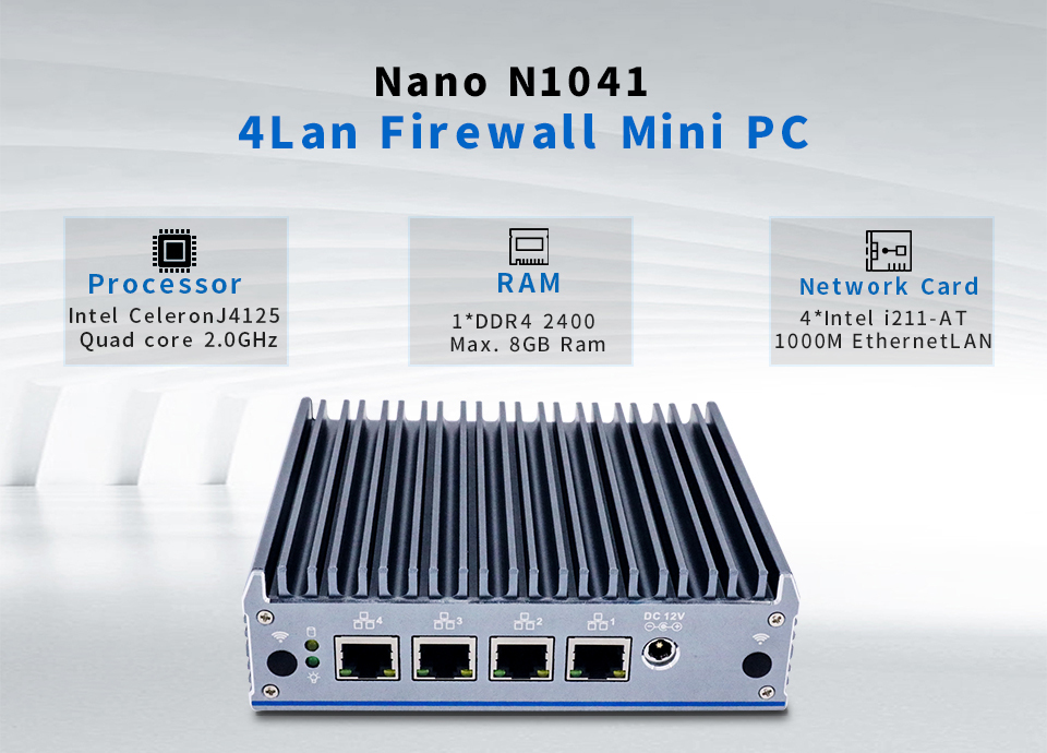 Nano N1041 J4125 průmyslové mini PC, barebone, fanless