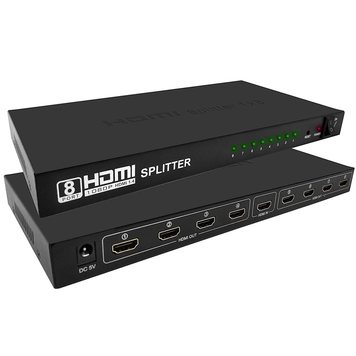 HDMI splitter 1-8 portů, kovový, bez napájecím adaptérem