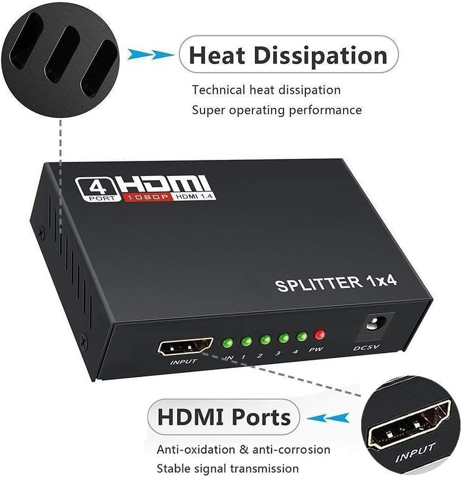 HDMI splitter 1-4 portů, kovový, bez napájecím adaptérem