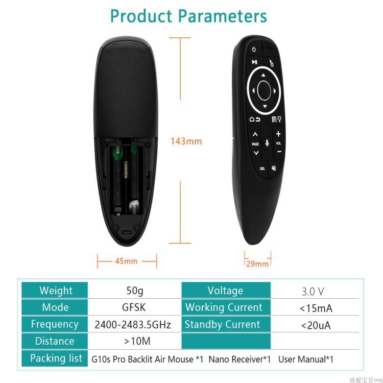 G10s air mouse univerzální dálkový ovladač 2.4GHz USB 