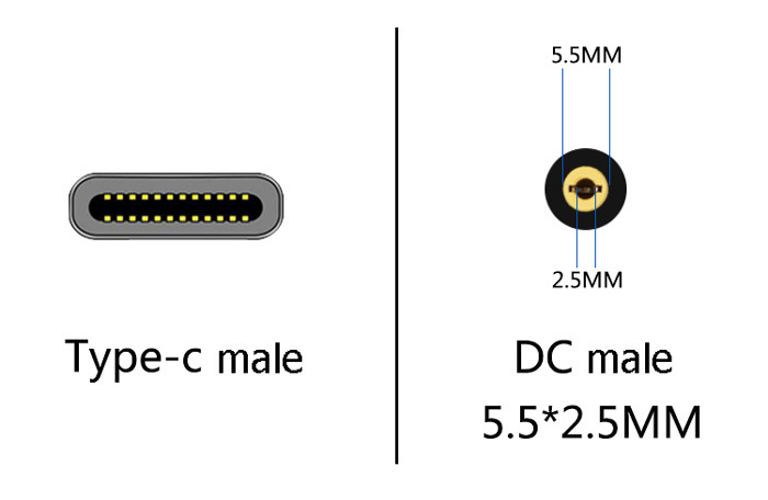 USB-C PD na DC5525 12A, 3A nabíjecí kabel, 0,4m