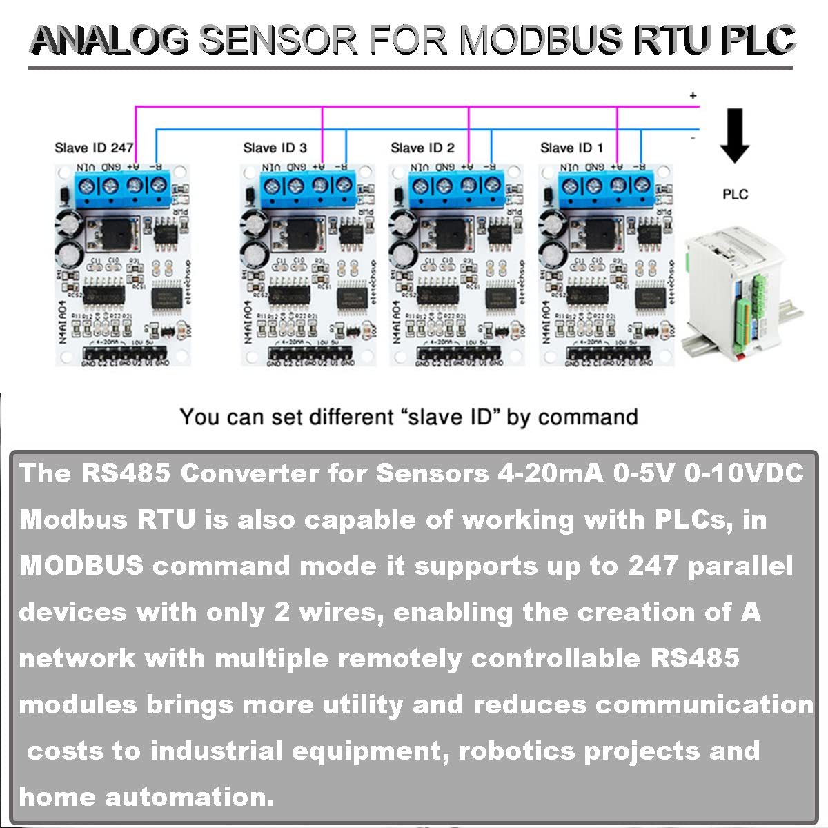 N4AIA04 DC 12V 4-20mA 0-5V 0-10V Voltage Signal Acquisition RS485 Modbus RTU Module