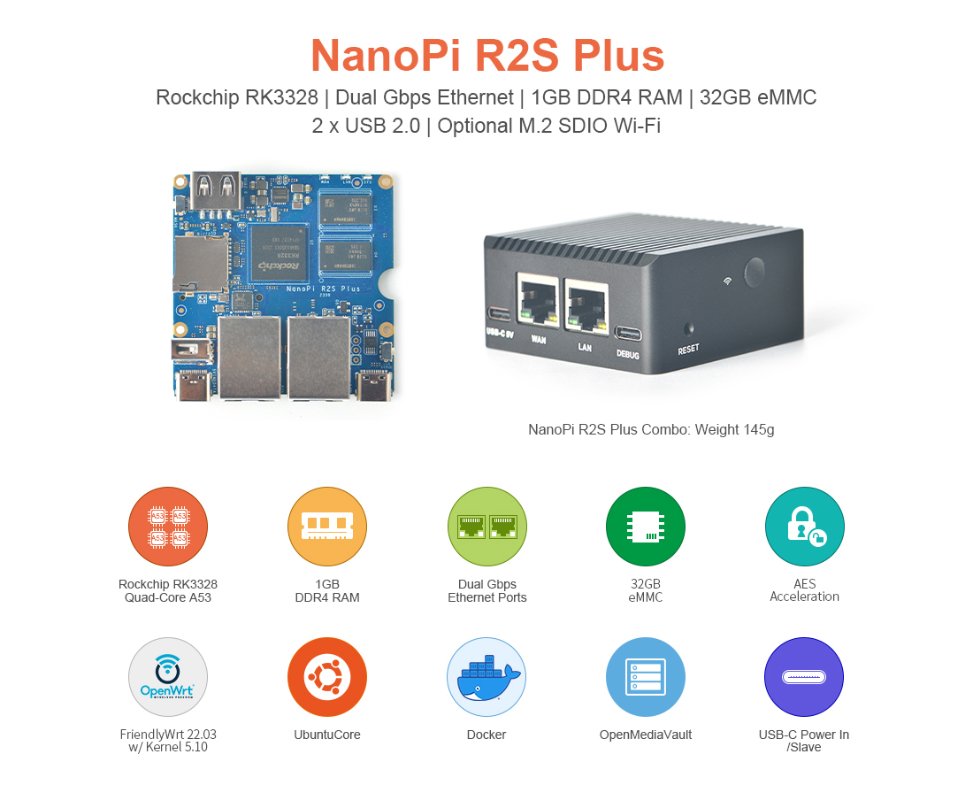 NanoPi R2S Plus Dual GbE IoT Board